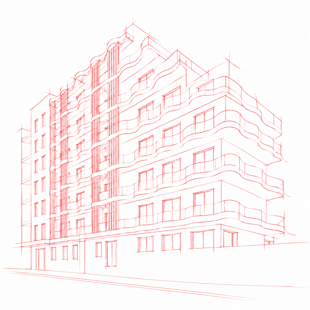 Architectural line drawing of the Setúbal residential development