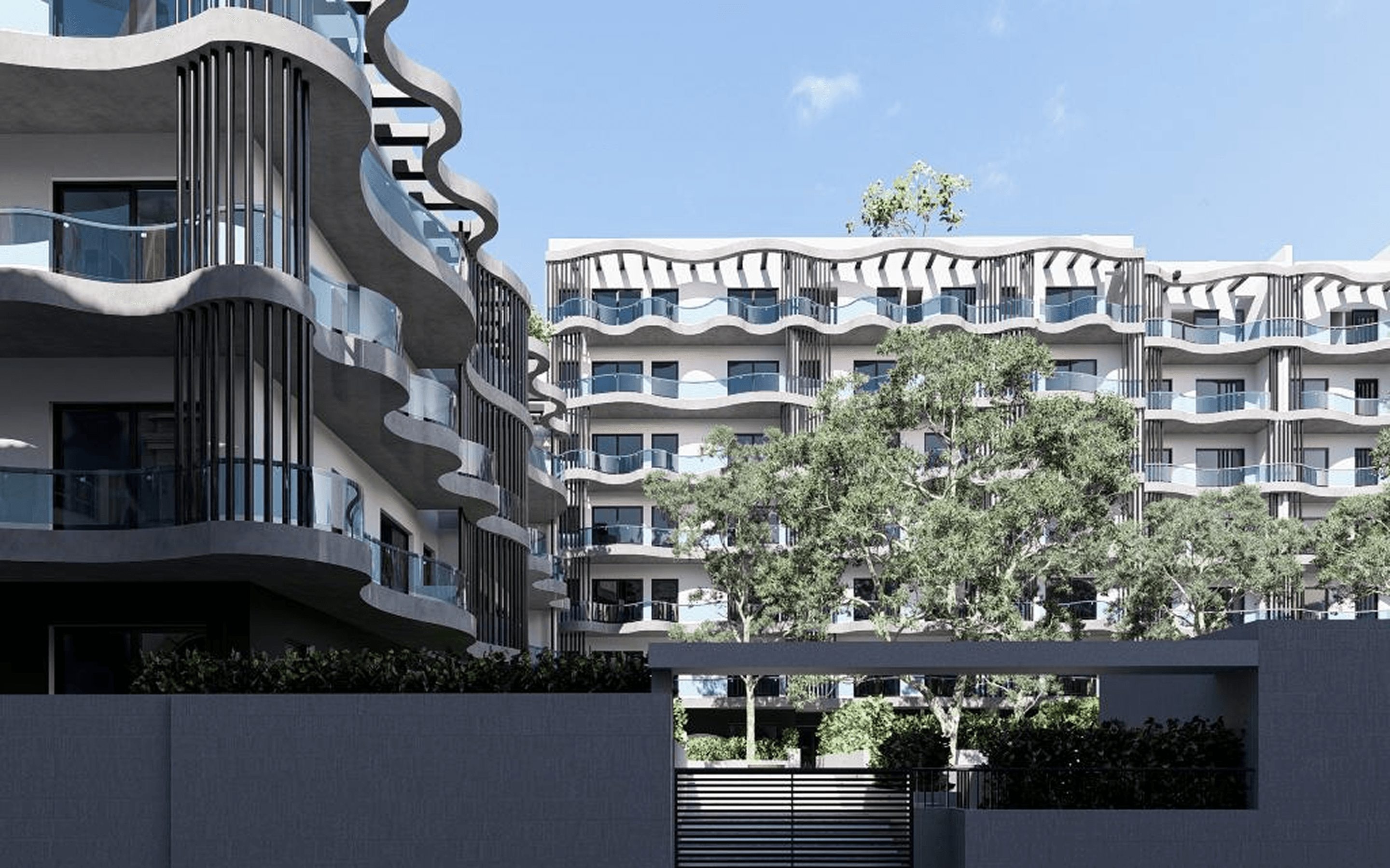 Courtyard render showing the residential development and landscaping